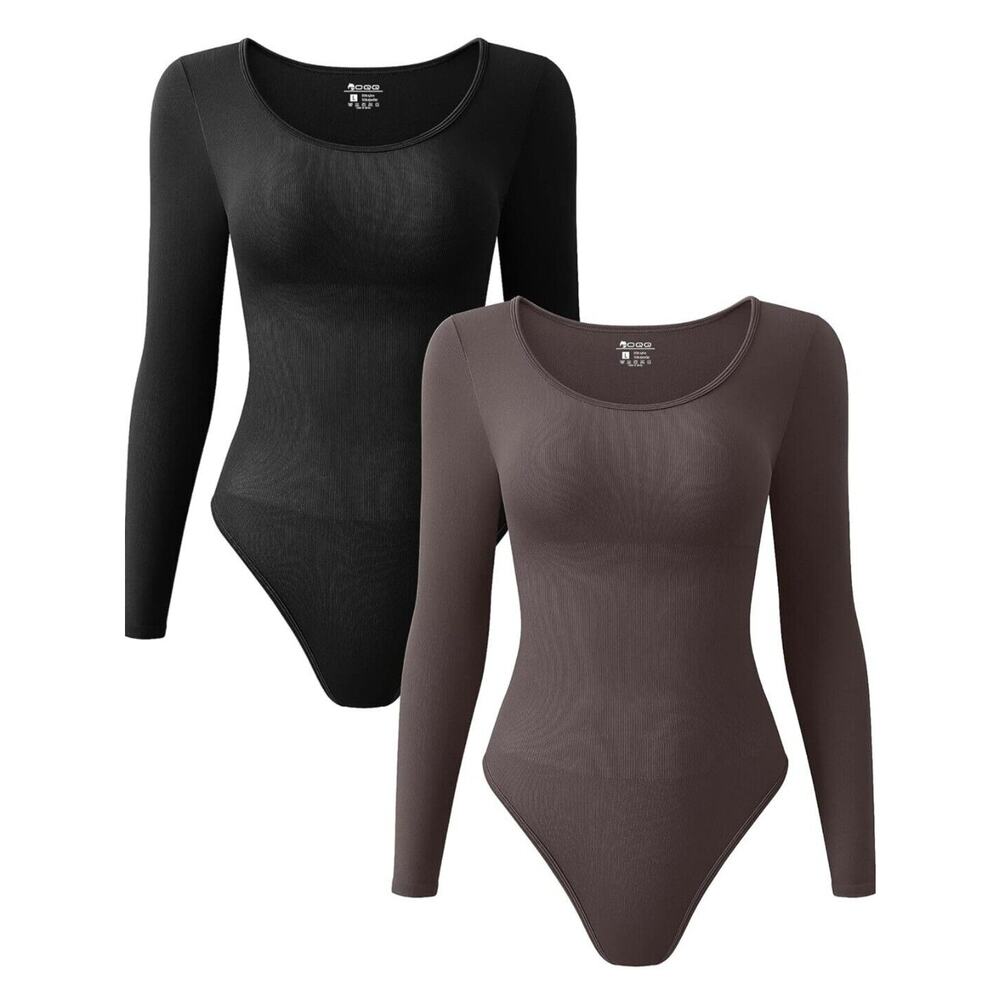 TOB Womens 2 Piece Bodysuits Sexy Ribbed Long Sleeve Crew Neck Stretch Large